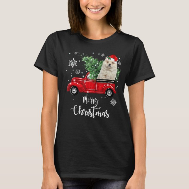 Chow Chow Ride Red Truck Weihnachten Pajama T-Shirt (Vorderseite)