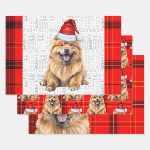 Chow Chow Santa dog in den Karierten Weihnachtsfer Geschenkpapier Set