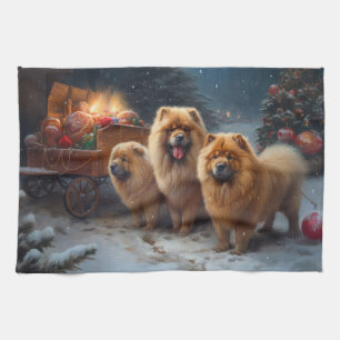 Chow Chow Snowy Sleigh Weihnachtsdekor Geschirrtuch