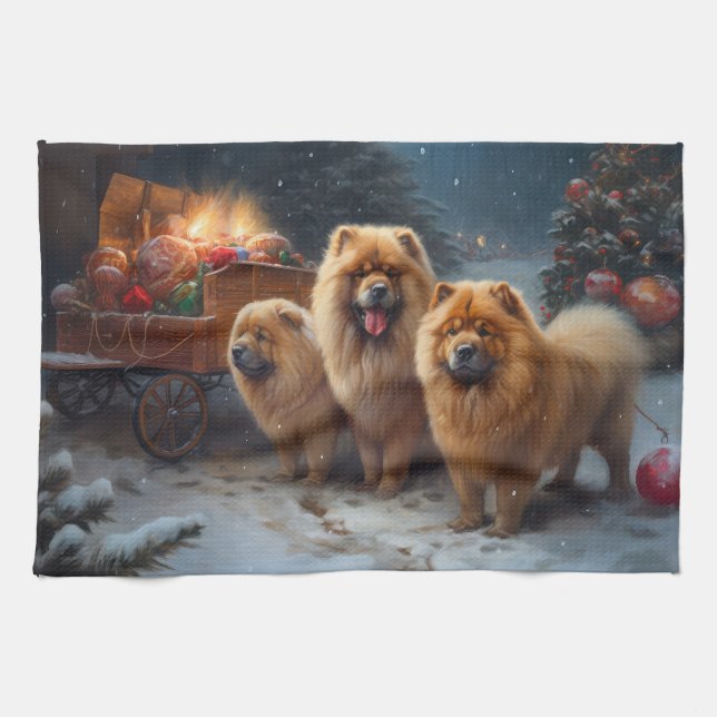 Chow Chow Snowy Sleigh Weihnachtsdekor Geschirrtuch (Horizontal)