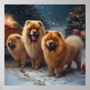 Chow Chow Snowy Sleigh Weihnachtsdekor Poster
