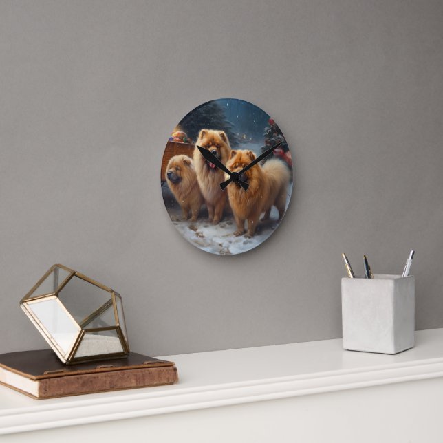 Chow Chow Snowy Sleigh Weihnachtsdekor Runde Wanduhr (Büro)