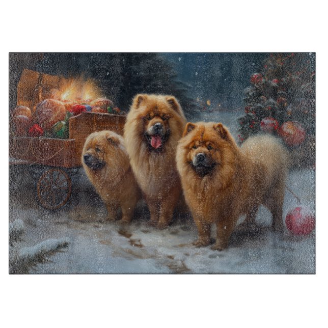 Chow Chow Snowy Sleigh Weihnachtsdekor Schneidebrett (Vorderseite)