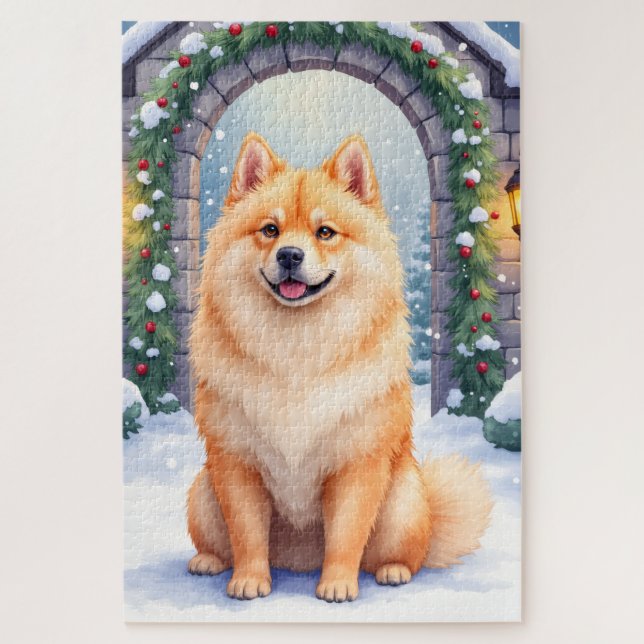 Chow Chow Snowy Stone Courtyard Christmas Art (Vertikal)