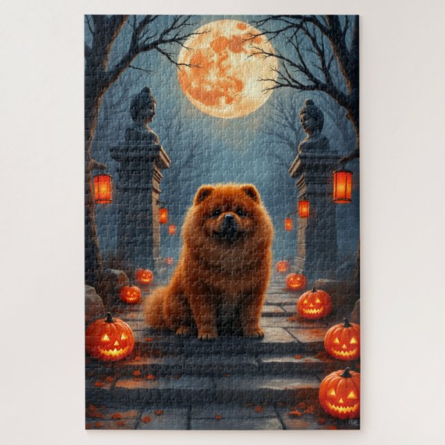 Chow Chow verlassener Tempel Halloween Kunst (Vertikal)