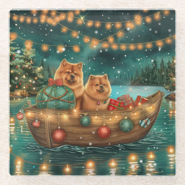 Chow Chow Weihnachten Feierliche Reise Glasuntersetzer (Vorderseite)