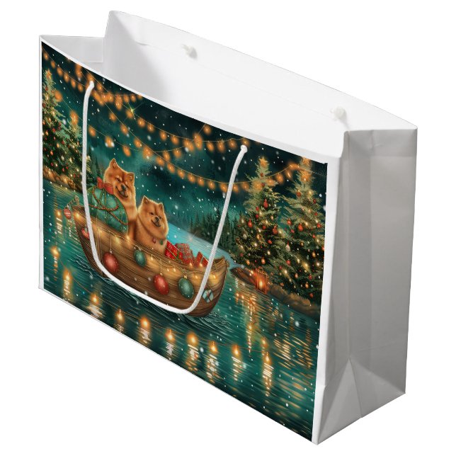 Chow Chow Weihnachten Feierliche Reise Große Geschenktüte (Vorderseite Schrägansicht)