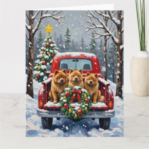 Chow Chow Weihnachten Rotes Lastwagen Ferien Karte