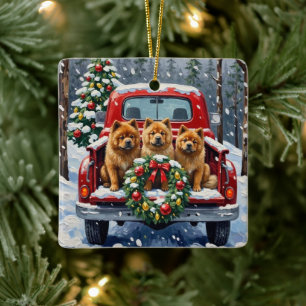 Chow Chow Weihnachten Rotes Lastwagen Ferien Keramikornament