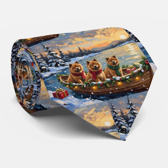 Chow Chow Weihnachtsboot-Feiertag Krawatte (Gerollt)