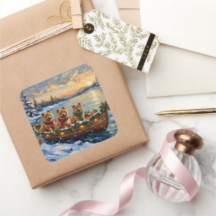 Chow Chow Weihnachtsboot Urlaub Quadratischer Aufkleber