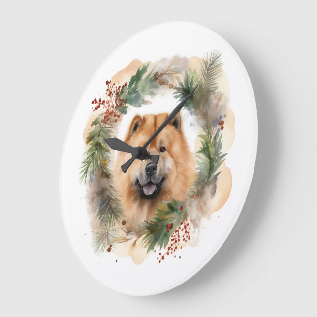Chow Chow Weihnachtsmann Weihnachtsfest-Jungtier Große Wanduhr (Winkel)