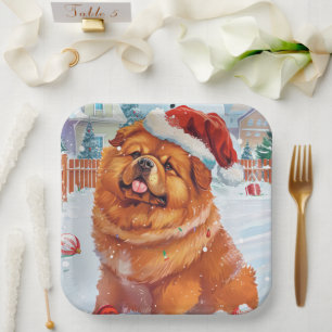 Chow Chow Winter Wonderland Weihnachtsfreude Pappteller