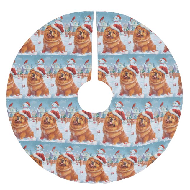 Chow Chow Winter Wonderland Weihnachtsfreude Polyester Weihnachtsbaumdecke (Vorderseite)