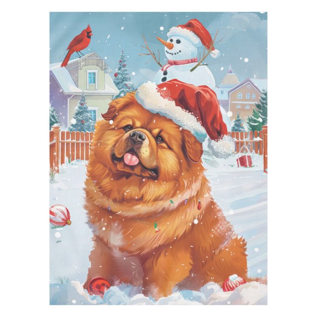 Chow Chow Winter Wonderland Weihnachtsfreude Tischdecke (Vorderseite)