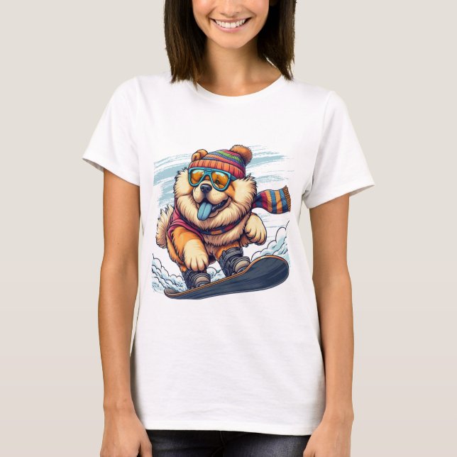 Chow-Chow-Wintersport-Snowboard T-Shirt (Vorderseite)