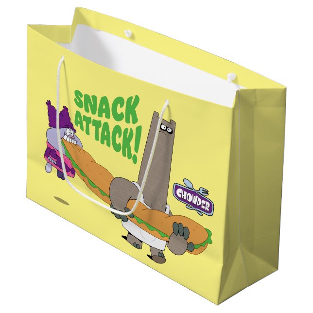 Chowder und Shnitzel Große Geschenktüte (Vorderseite Schrägansicht)