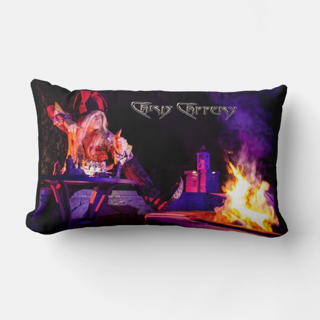 Chris Caffery Jester mit Firepit Lumbar Pillow Lendenkissen (Vorderseite)