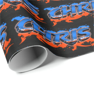 Chris Vorname Name Graffiti blue orange Geschenkpapier