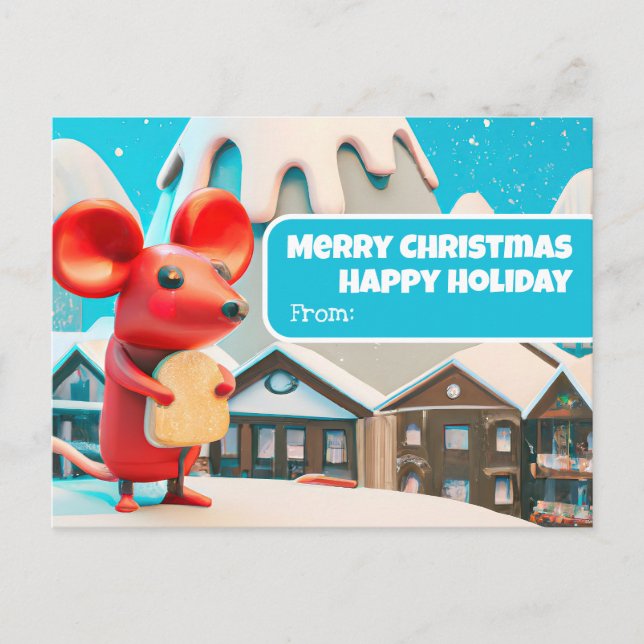 Chrismas Town Mice brachte Geschenk Postkarte (Vorderseite)