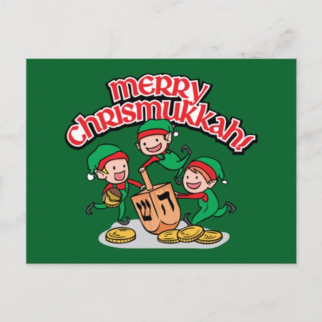 Chrismukkah carte de voeux avec elfes et dreidels (Devant)
