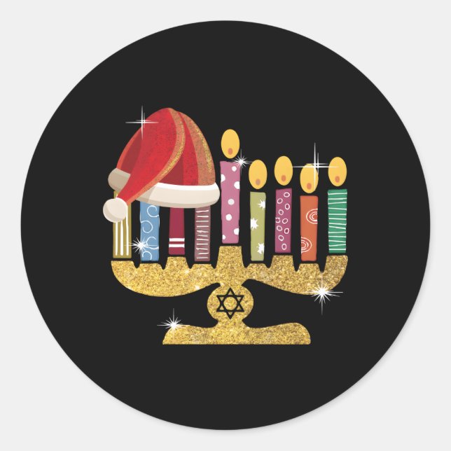 Chrismukkah Hannukah Santa Runder Aufkleber (Vorderseite)