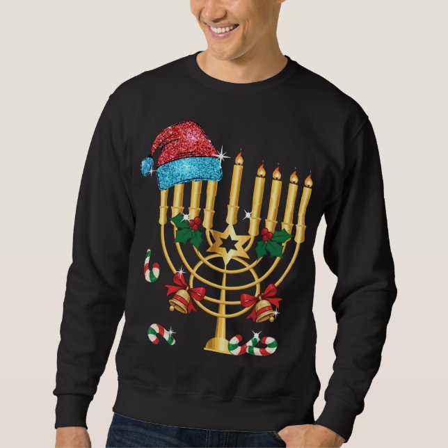 Chrismukkah Hannukah Weihnachtsmannmütze Weihnacht Sweatshirt (Vorderseite)