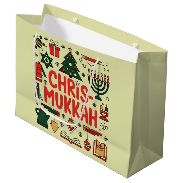 Chrismukkah Hanukkah Weihnachten Jüdisches Religiö Große Geschenktüte (Vorderseite Schrägansicht)
