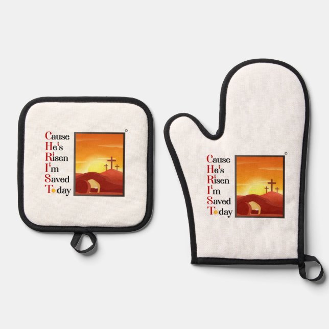 Christ Acronym Oven Mitt & Pot Holder Ofenhandschuh & Topflappen-Set (Vorderseite)