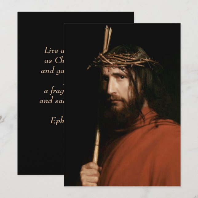 Christ avec Thorns. Carte religieuse de Pâques aux (Devant / Derrière)