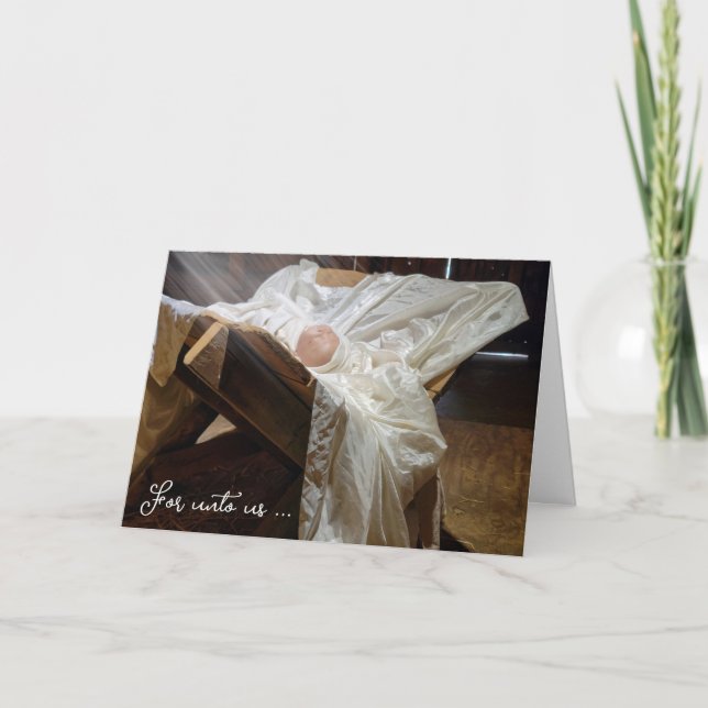 Christ Child in Barn Manger Karte (Vorderseite)