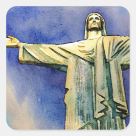 Christ der Redeemer Aquarell-Aufkleber Quadratischer Aufkleber