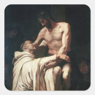 Christ Embracing St. Bernard Quadratischer Aufkleber