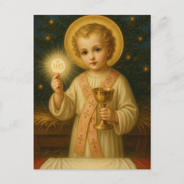 Christ Enfant avec Eucharistie Carte Sainte de Noë (Devant)