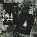 Christ Geboren Christliche Krippe Black<br><div class="desc">Christlich Christus ist geborene Weihnachtskarte. Krippe. Wasserfarbene Wälder Bäume. Hirsch. Schwarz.</div>