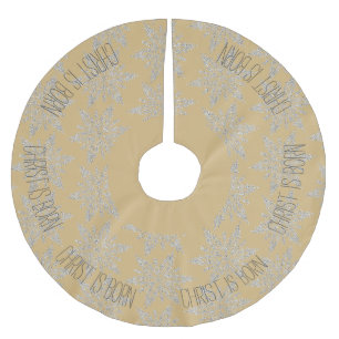Christ ist Geboren Gold und Silberbaumrock Polyester Weihnachtsbaumdecke