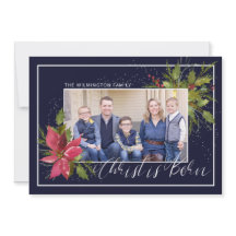 Christ ist Geboren Holly Foto Blue Weihnachten