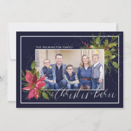 Christ ist Geboren Holly Foto Blue Weihnachten