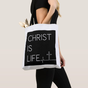 Christ ist Life Heartbeat Line und Cross Tasche