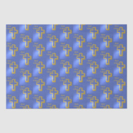 Christ ist Risen Holiday Pattern Golden Cross Blue Seidenpapier