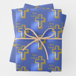 Christ ist Risen Pattern Gold Cross Blue Urlaub Geschenkpapier Set