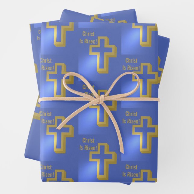 Christ ist Risen Pattern Gold Cross Blue Urlaub Geschenkpapier Set (Beispiel)