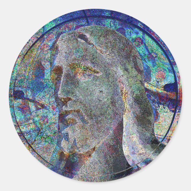 Christ mit Halo-Aufkleber aus festem Glas Runder Aufkleber (Vorderseite)