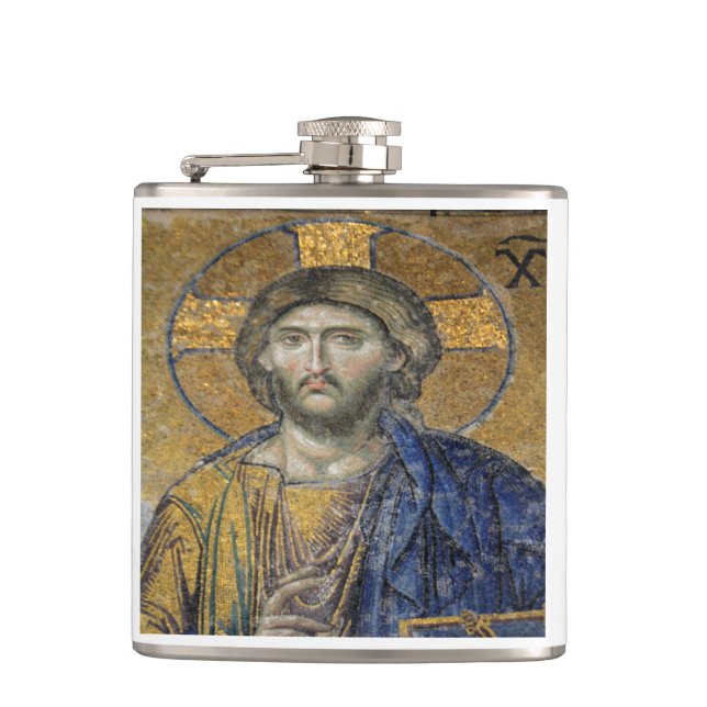 Christ Pantocrator Mosaic Iconic Religious Roman A Flachmann (Vorderseite)
