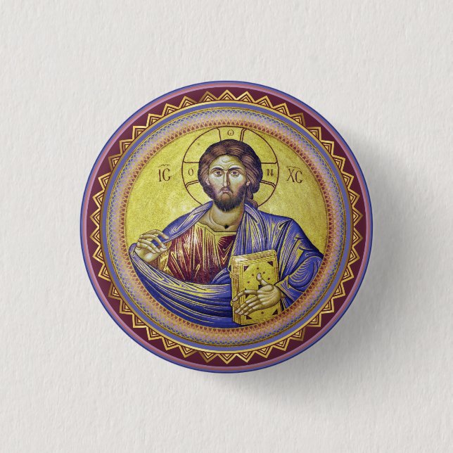 Christ Pantocrator Orthodox Icon Button (Vorderseite)