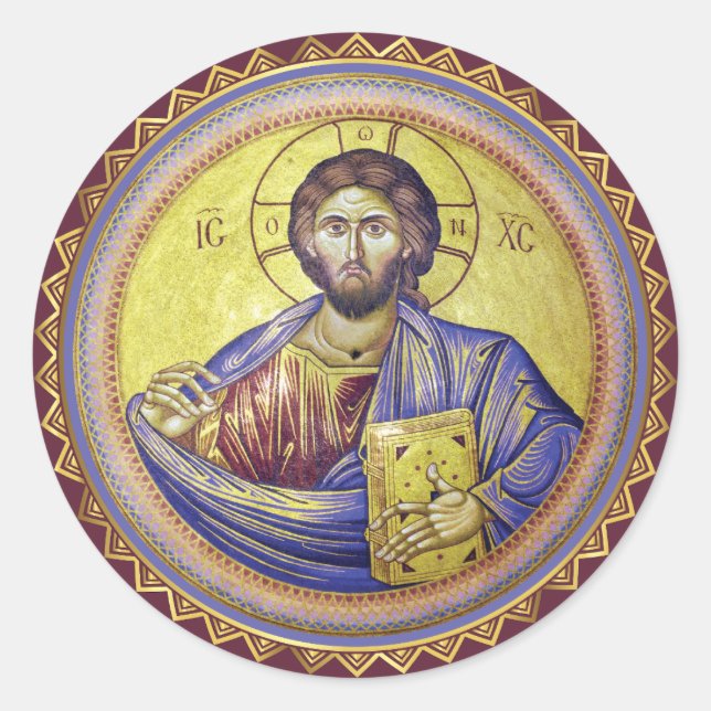Christ Pantocrator Orthodox Icon Runder Aufkleber (Vorderseite)