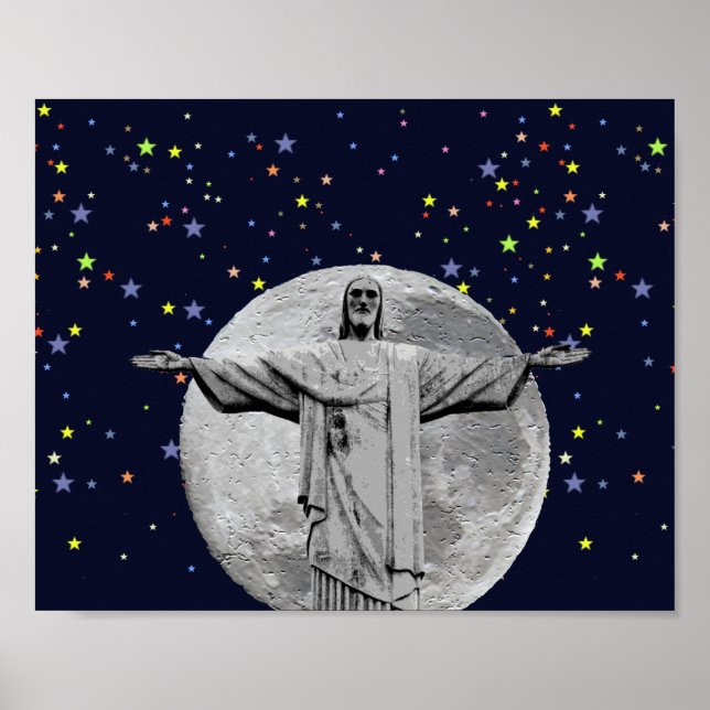 Christ the Redeemer, moon and stars Poster (Vorne)