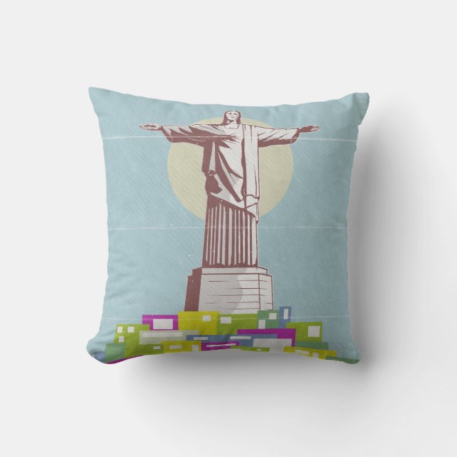 Christ the Redeemer Travel Poster Favela Kissen (Vorderseite)