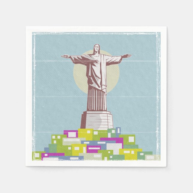 Christ the Redeemer Travel Poster Favela Serviette (Vorderseite)