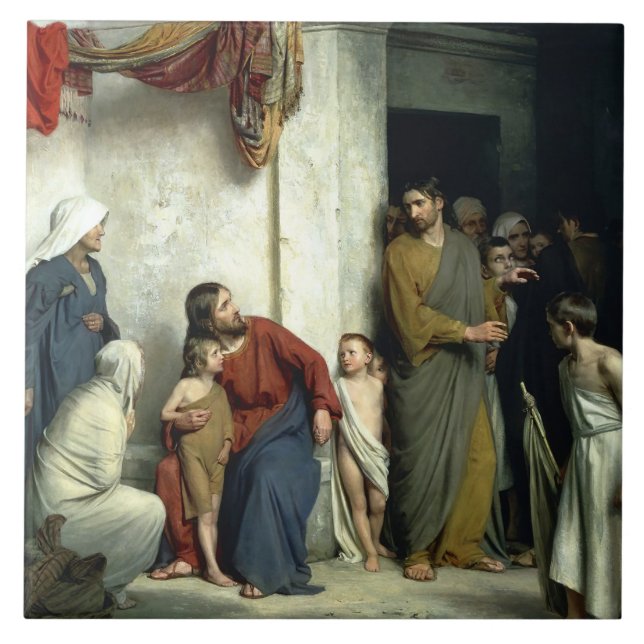 Christ und die Kinder von Carl Bloch Fliese (Vorderseite)